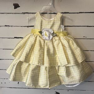 Yellow and White Plaid Tiered Easter Dress with Bow size 18 months
